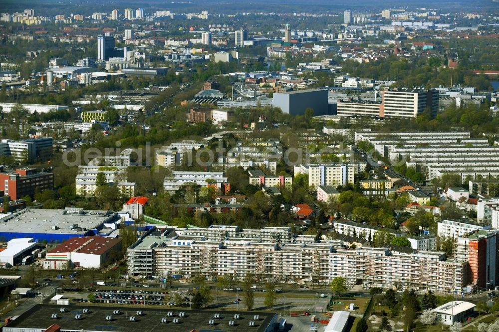 Aerial image Berlin - Residential construction site with multi-family housing development - new building on Paulsternstrasse in the Haselhorst district in Berlin, Germany