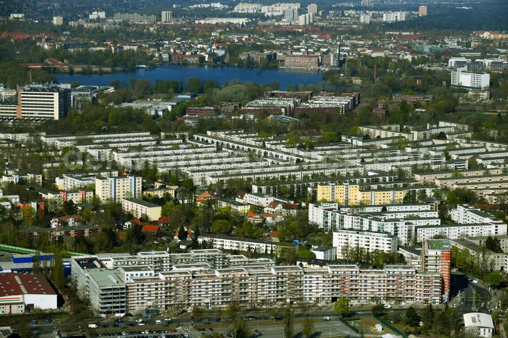 Aerial image Berlin - Residential construction site with multi-family housing development - new building on Paulsternstrasse in the Haselhorst district in Berlin, Germany