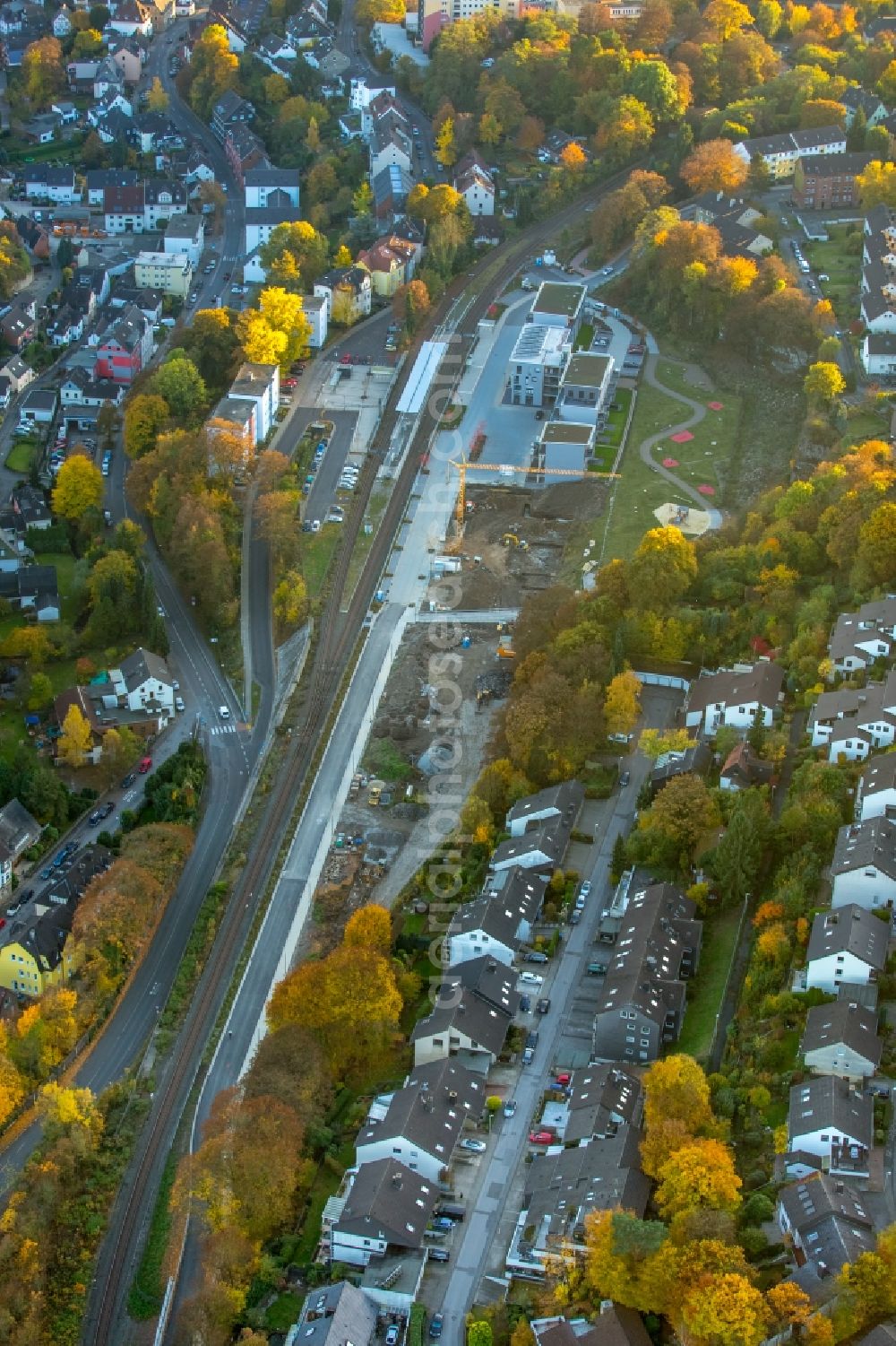 Aerial photograph Herdecke - Construction site for the new building of apartments near the railway station Herdecke in Herdecke in the state North Rhine-Westphalia