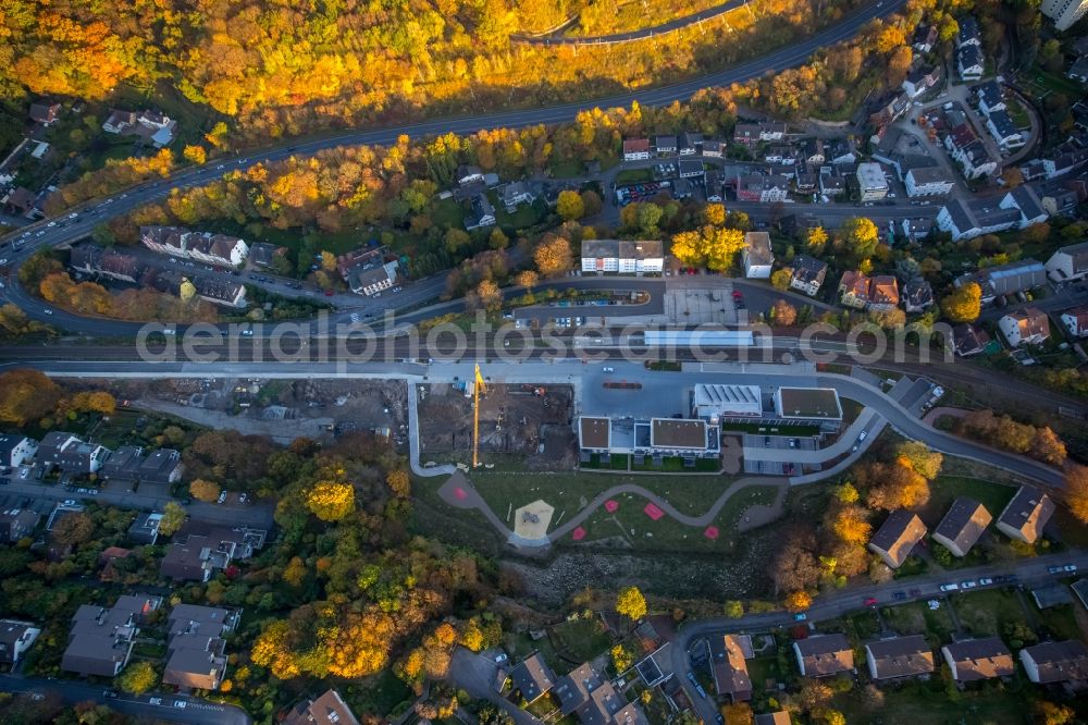 Herdecke from above - Construction site for the new building of apartments near the railway station Herdecke in Herdecke in the state North Rhine-Westphalia