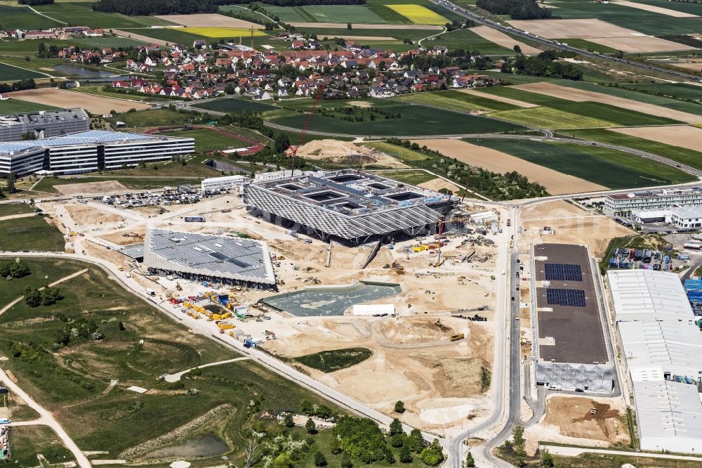 Aerial photograph Herzogenaurach - Construction site for the new building of Mehrzweckhalle and Kantine HALFTIME in the district Herzo Base in Herzogenaurach in the state Bavaria, Germany