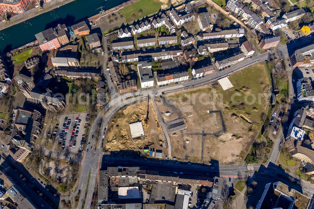 Aerial image Duisburg - Construction site for the new building des Mercator Quartiers in Duisburg in the state North Rhine-Westphalia