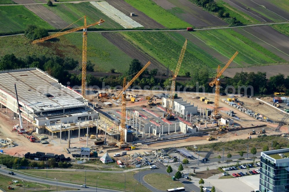 Offenbach am Main from above - Construction site for the new building Mercedes- Benz-Niederlassung Rhein-Main in Offenbach am Main in the state Hesse