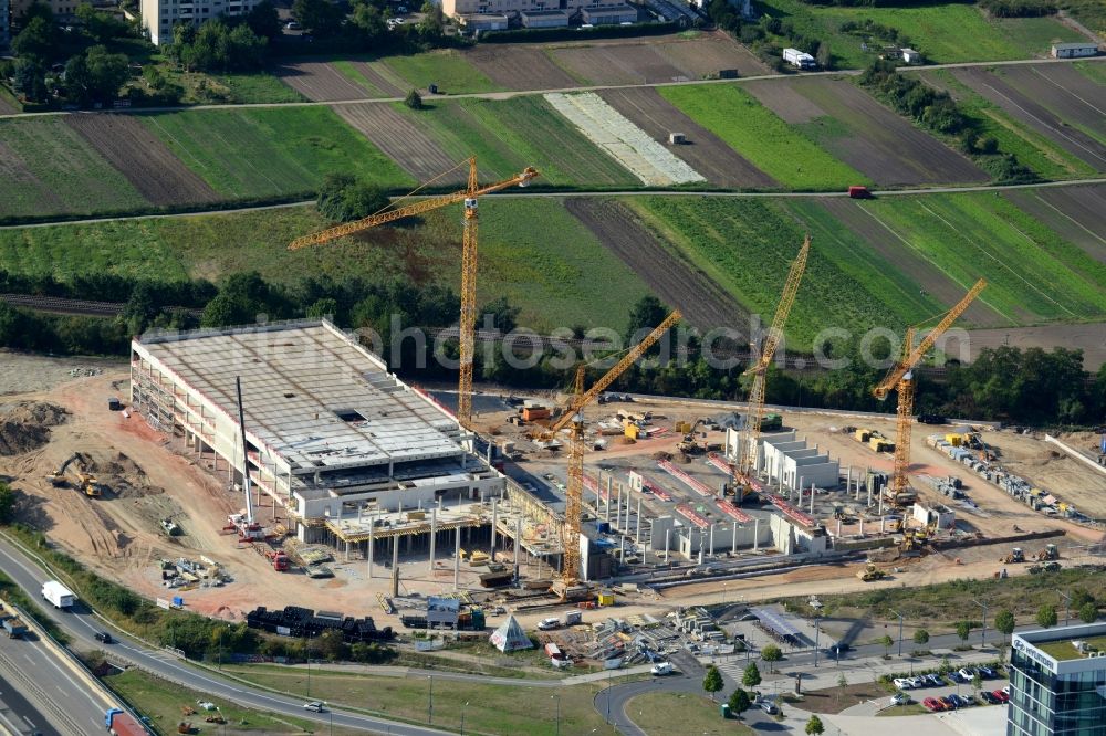 Offenbach am Main from the bird's eye view: Construction site for the new building Mercedes- Benz-Niederlassung Rhein-Main in Offenbach am Main in the state Hesse