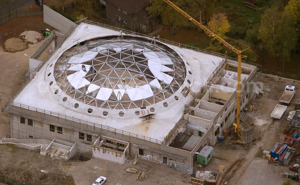 Essen Hagenbeck from the bird's eye view: Construction site for the new building of the Merkez Mosque in the former shoe storage at the train station in Essen Frohnhausen Hagenbeck