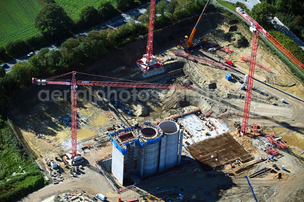 Aerial photograph Stapelfeld - Construction site for the new construction of the waste incineration plant for waste treatment MVA residual waste combined heat and power plant and a mono sewage sludge incineration on the street Ahrensburger Weg in Stapelfeld in the state Schleswig-Holstein, Germany