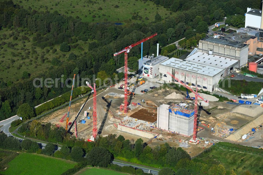 Aerial image Stapelfeld - Construction site for the new construction of the waste incineration plant for waste treatment MVA residual waste combined heat and power plant and a mono sewage sludge incineration on the street Ahrensburger Weg in Stapelfeld in the state Schleswig-Holstein, Germany