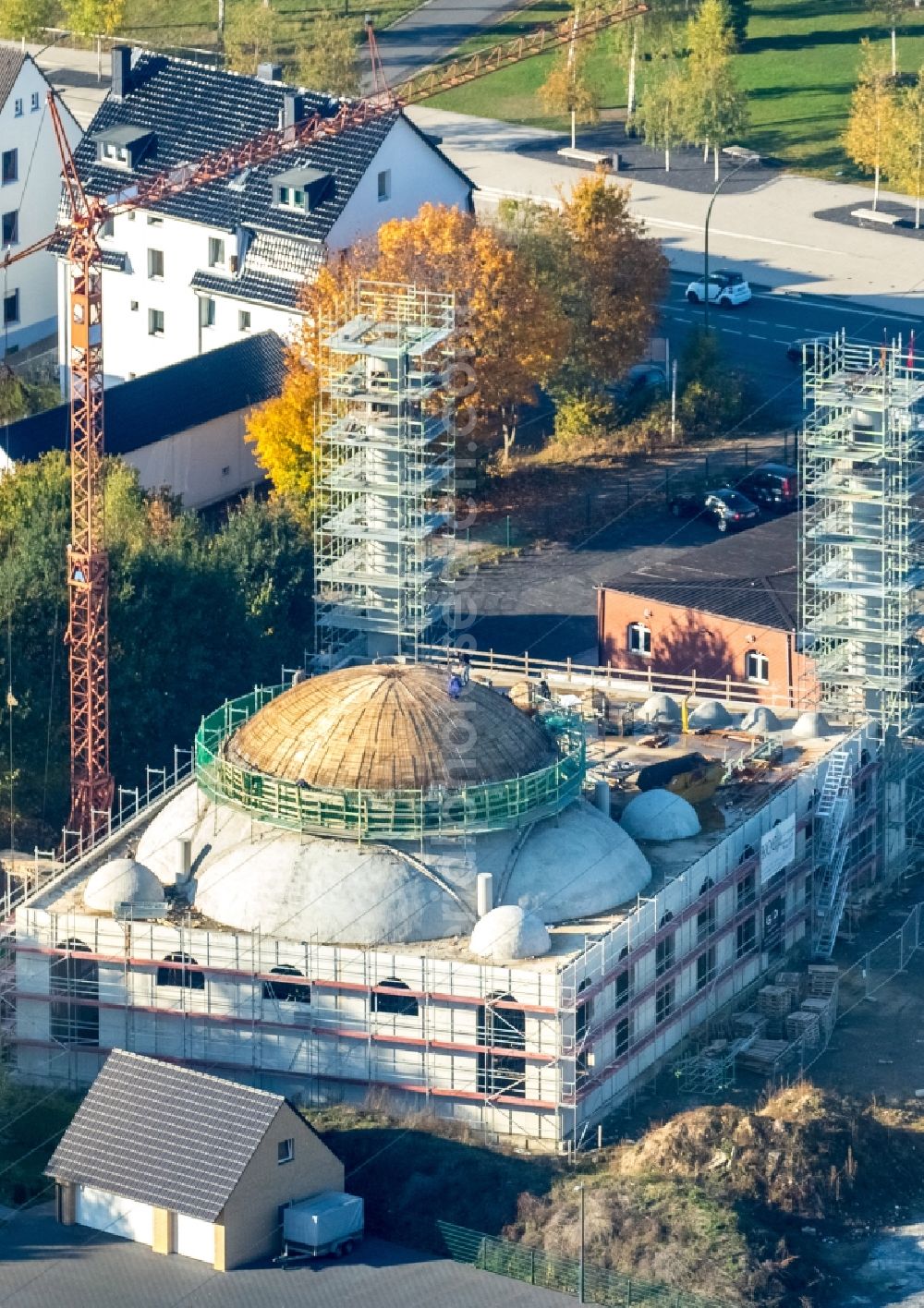 Aerial image Hamm - Mosque construction site D.I.T.I.B. Ulu-Moschee on the Dortmunder Strasse destrict Herringen in Hamm in the state North Rhine-Westphalia