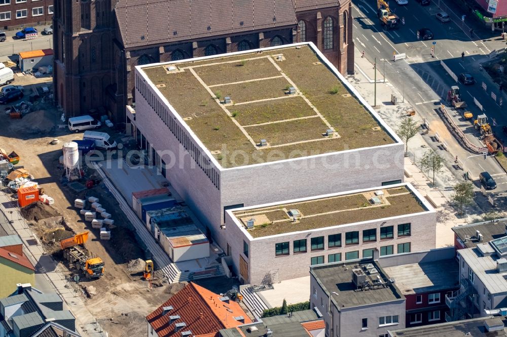 Aerial photograph Bochum - Construction for the new building of the Music Centre Bochum at the Marienkirche in Bochum in North Rhine-Westphalia