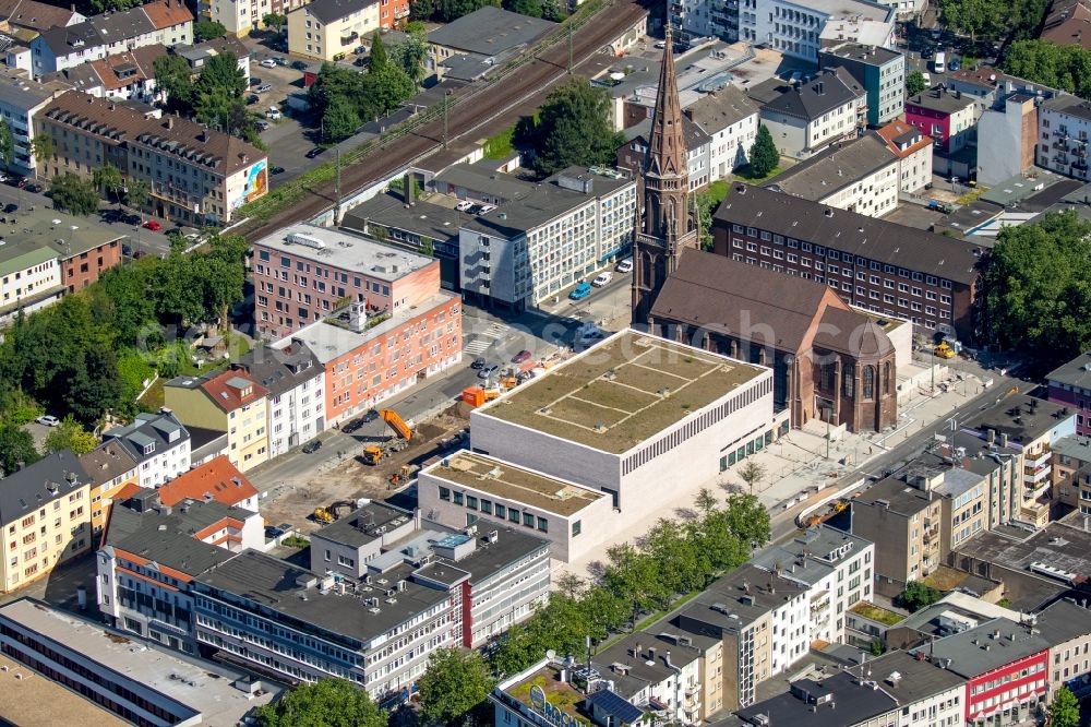 Bochum from above - Construction for the new building of the Music Centre Bochum at the Marienkirche in Bochum in North Rhine-Westphalia