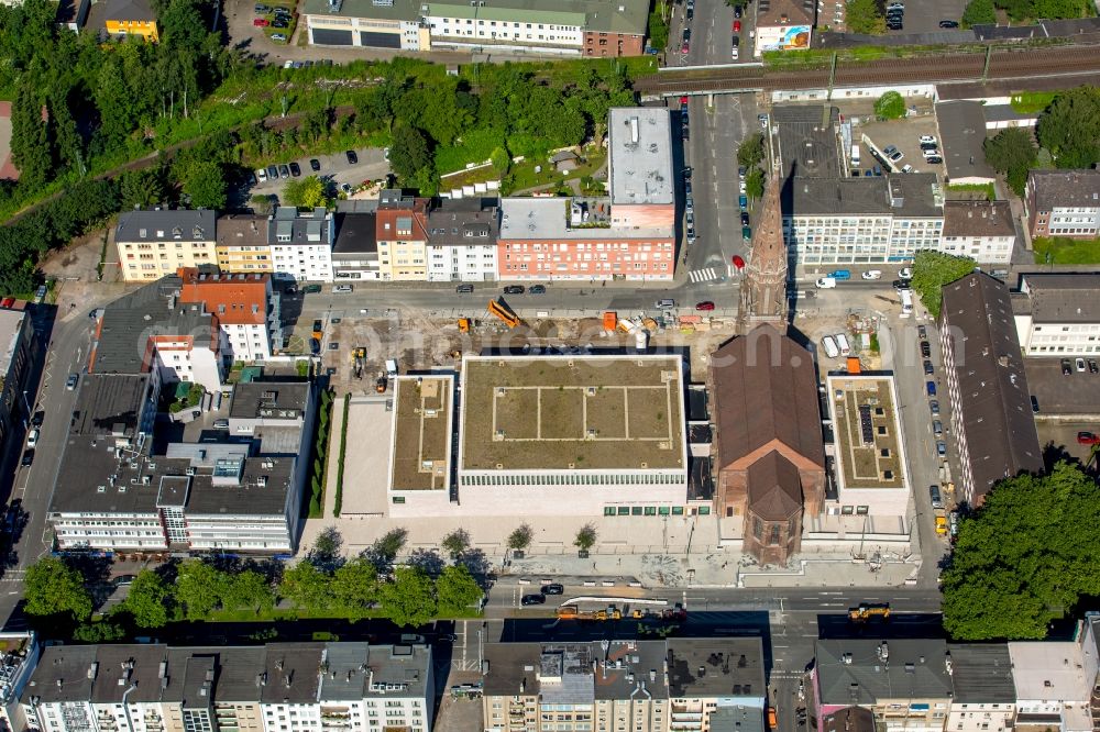 Bochum from the bird's eye view: Construction for the new building of the Music Centre Bochum at the Marienkirche in Bochum in North Rhine-Westphalia