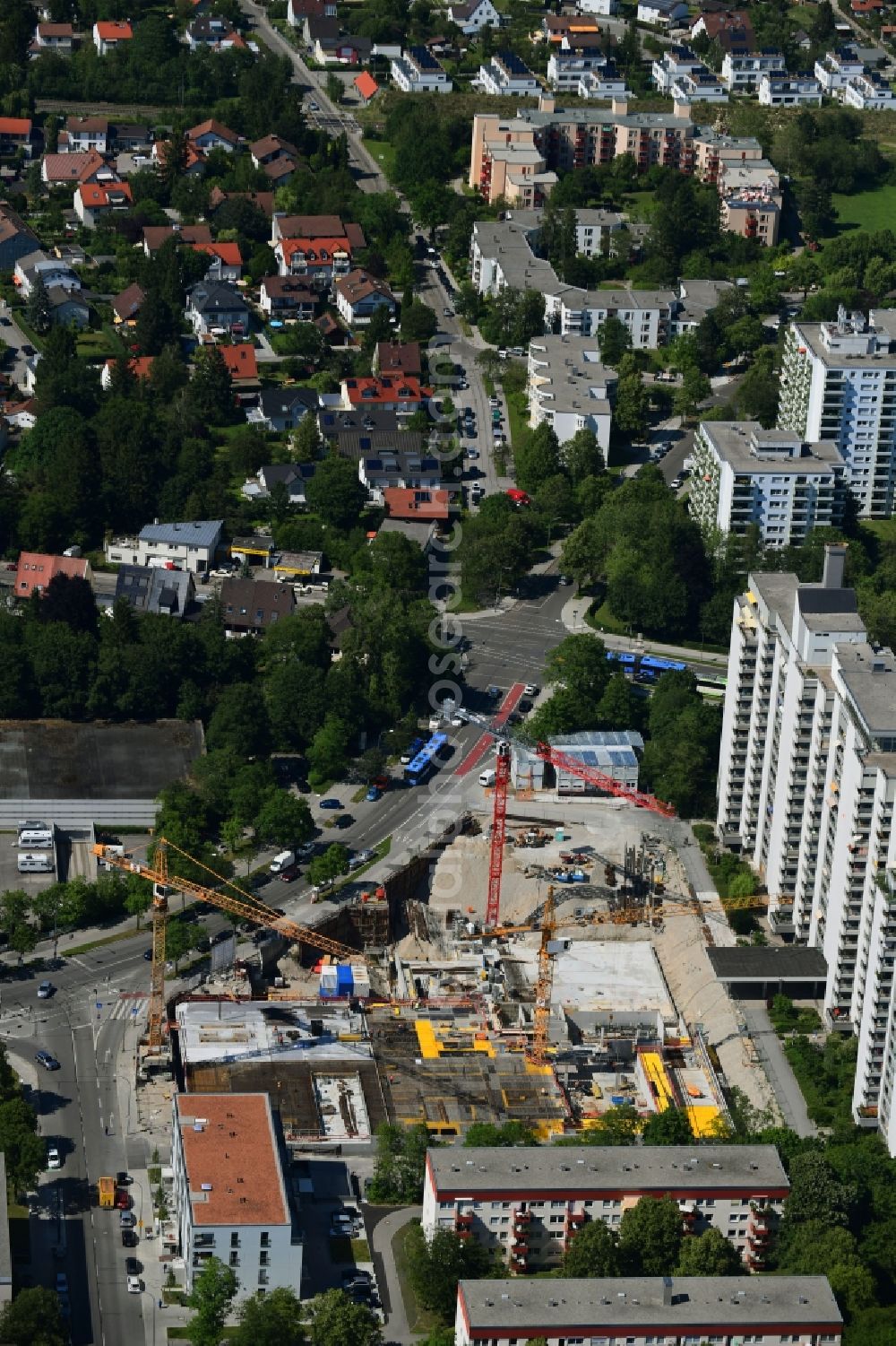 Aerial photograph München - Construction site for the construction of a shopping center Paul-Ottmann-Zentrum in Munich in the federal state of Bavaria, Germany