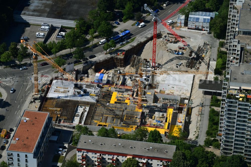 München from above - Construction site for the construction of a shopping center Paul-Ottmann-Zentrum in Munich in the federal state of Bavaria, Germany