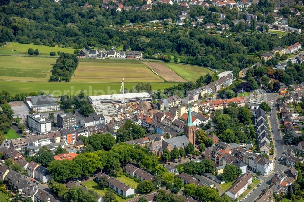 Essen from above - Construction site for the new building eines Nahversorgungszentrums along the Frintroper Strasse in Essen in the state North Rhine-Westphalia, Germany