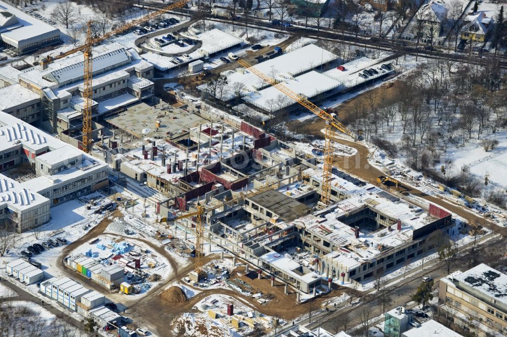 Berlin from above - Construction site for the construction of a new library of small compartments and a scientific library of the Free University at the FU Berlin Dahlem Fabeckstrasse