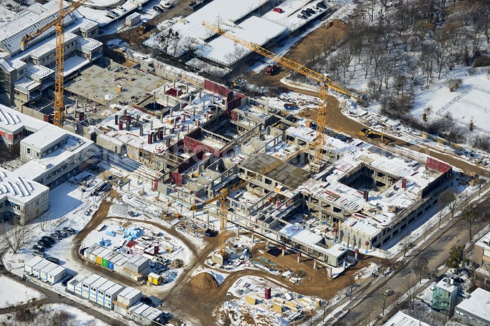 Aerial image Berlin - Construction site for the construction of a new library of small compartments and a scientific library of the Free University at the FU Berlin Dahlem Fabeckstrasse