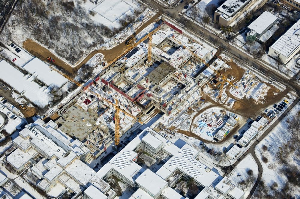 Berlin from above - Construction site for the construction of a new library of small compartments and a scientific library of the Free University at the FU Berlin Dahlem Fabeckstrasse