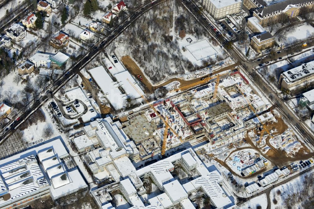 Berlin from the bird's eye view: Construction site for the construction of a new library of small compartments and a scientific library of the Free University at the FU Berlin Dahlem Fabeckstrasse