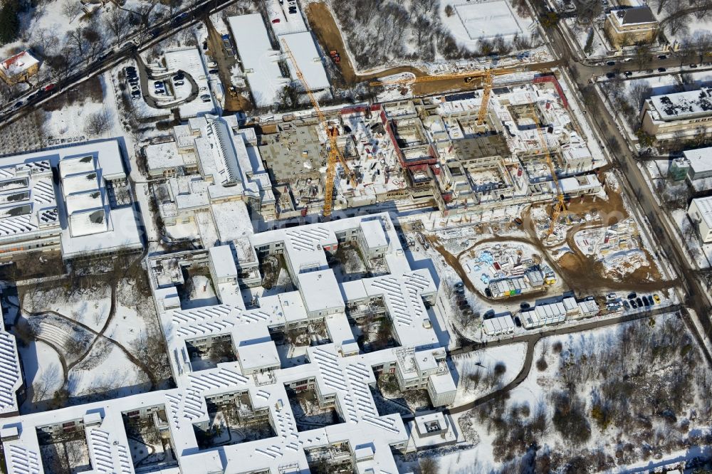 Aerial image Berlin - Construction site for the construction of a new library of small compartments and a scientific library of the Free University at the FU Berlin Dahlem Fabeckstrasse