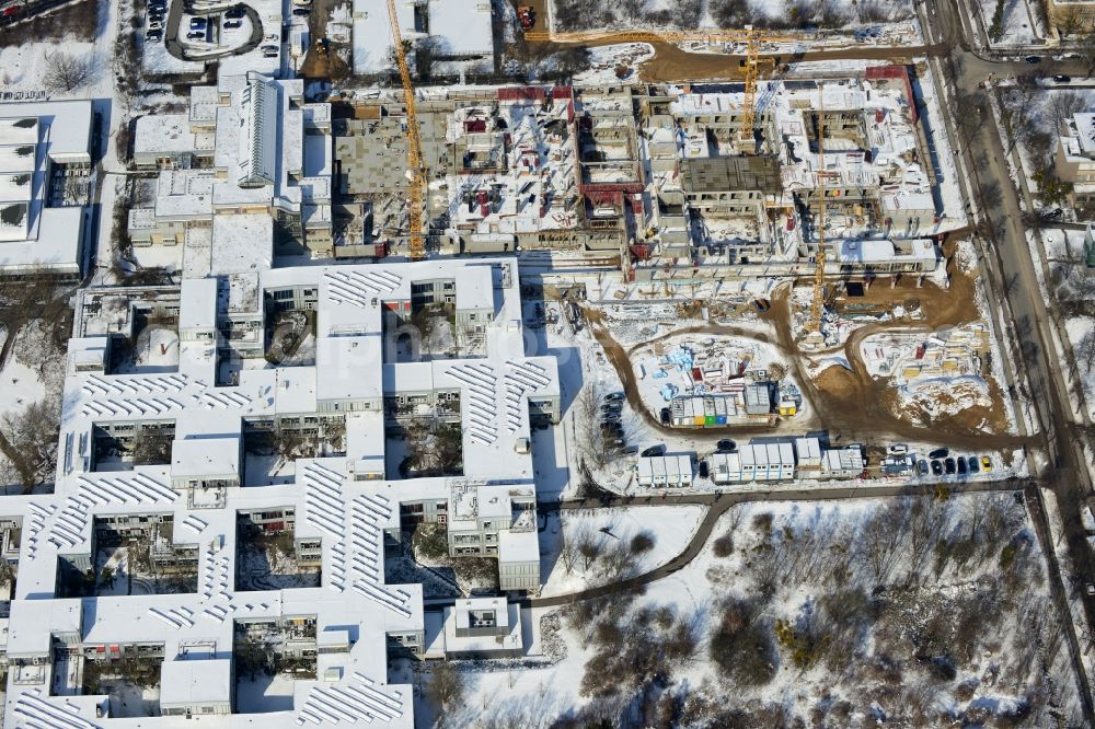 Aerial photograph Berlin - Construction site for the construction of a new library of small compartments and a scientific library of the Free University at the FU Berlin Dahlem Fabeckstrasse