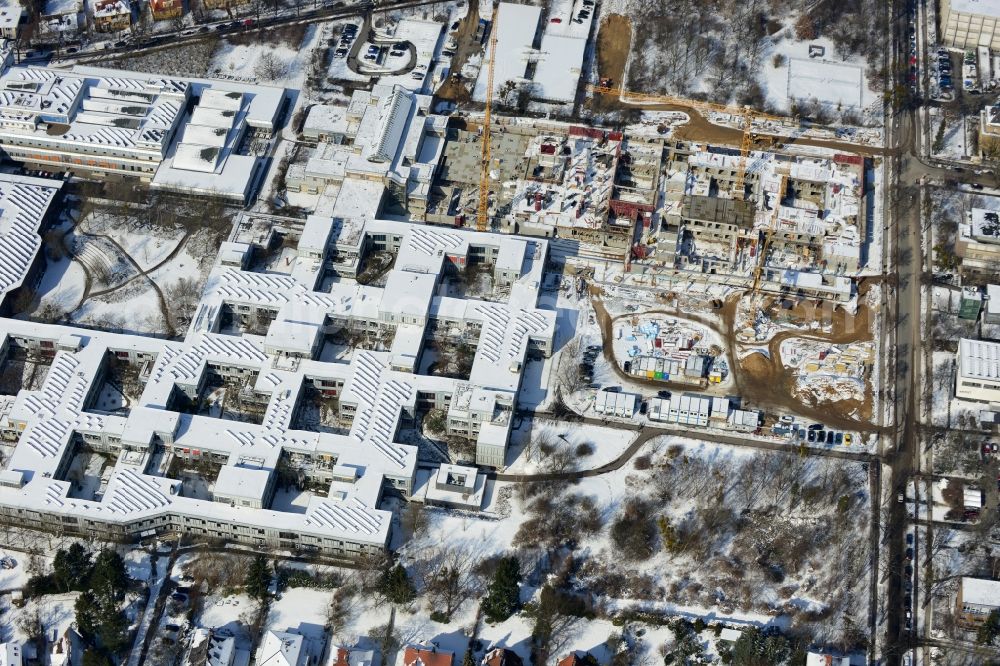 Berlin from above - Construction site for the construction of a new library of small compartments and a scientific library of the Free University at the FU Berlin Dahlem Fabeckstrasse