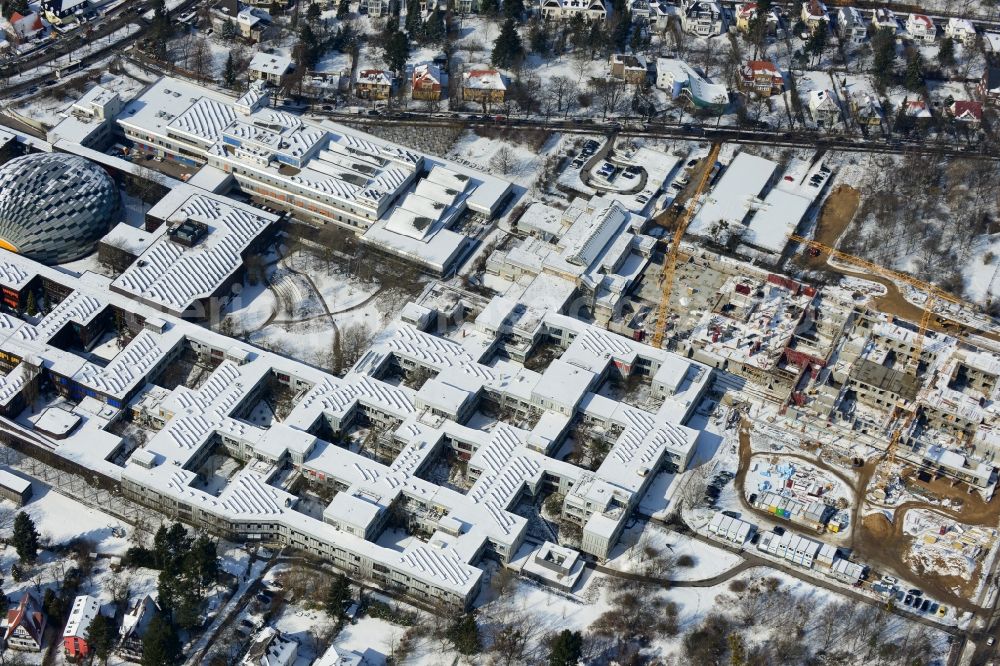 Berlin from the bird's eye view: Construction site for the construction of a new library of small compartments and a scientific library of the Free University at the FU Berlin Dahlem Fabeckstrasse