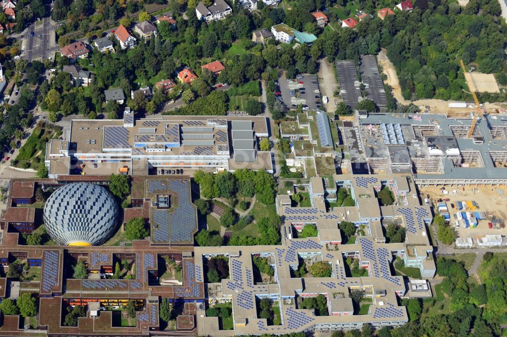 Berlin from above - Construction site for the construction of a new library of small compartments and a scientific library of the Free University at the FU Berlin Dahlem Fabeckstrasse