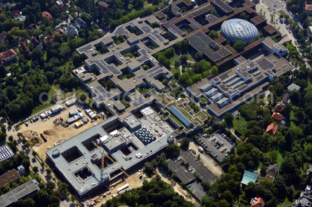 Berlin from the bird's eye view: Construction site for the construction of a new library of small compartments and a scientific library of the Free University at the FU Berlin Dahlem Fabeckstrasse