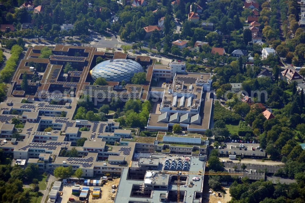 Berlin from the bird's eye view: Construction site for the construction of a new library of small compartments and a scientific library of the Free University at the FU Berlin Dahlem Fabeckstrasse