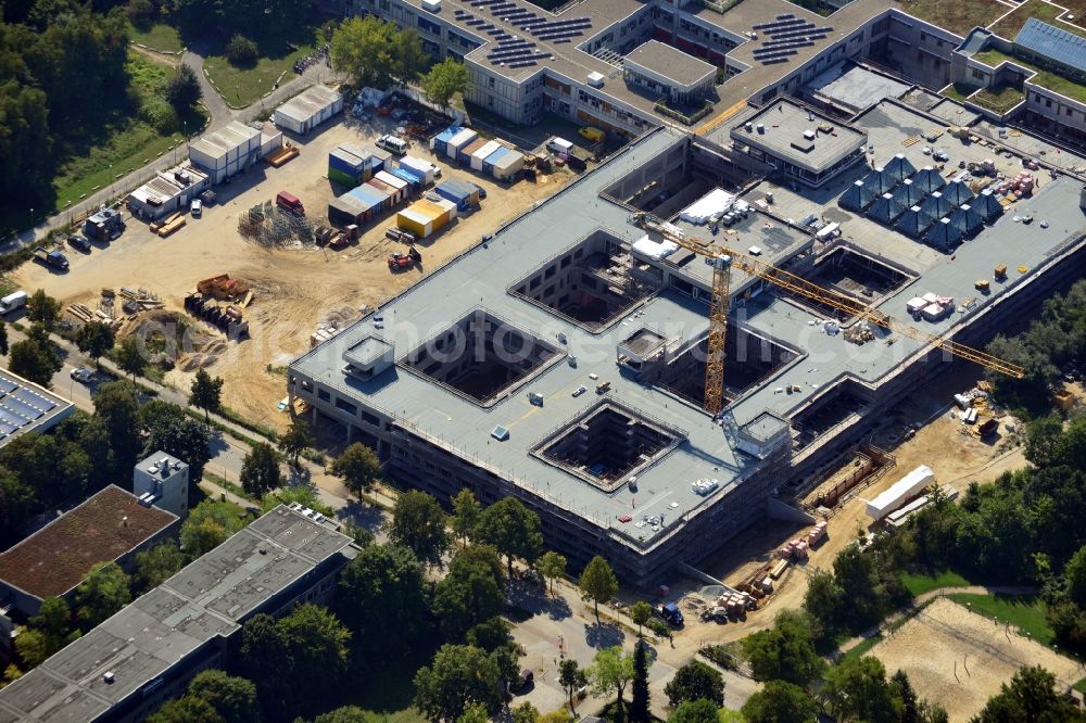 Berlin from above - Construction site for the construction of a new library of small compartments and a scientific library of the Free University at the FU Berlin Dahlem Fabeckstrasse