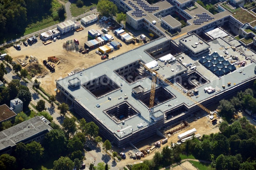 Aerial image Berlin - Construction site for the construction of a new library of small compartments and a scientific library of the Free University at the FU Berlin Dahlem Fabeckstrasse