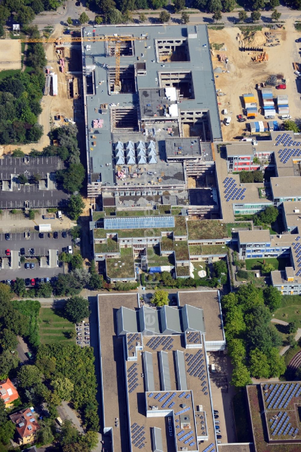 Berlin from the bird's eye view: Construction site for the construction of a new library of small compartments and a scientific library of the Free University at the FU Berlin Dahlem Fabeckstrasse