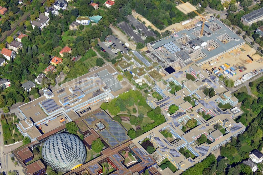 Aerial photograph Berlin - Construction site for the construction of a new library of small compartments and a scientific library of the Free University at the FU Berlin Dahlem Fabeckstrasse