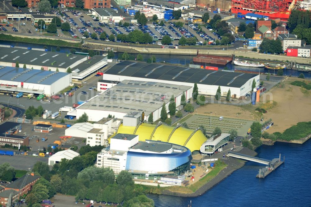 Aerial photograph Hamburg - Construction site for the new building of the new Musical Theatre, Stage entertainment on the banks of the Elbe in Hamburg Steinwerder