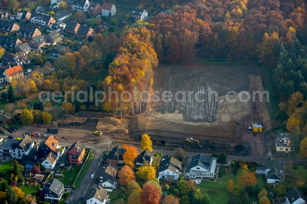 Witten from the bird's eye view: Construction site for the new building of a residential area on site of the former sports grounds Waldstrasse in Witten in the state of North Rhine-Westphalia