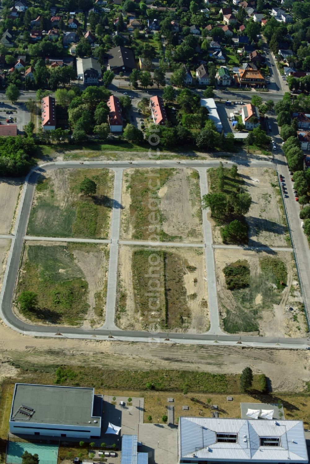 Stahnsdorf from above - Construction site of a new residential area on Heinrich-Zille-Strasse in Stahnsdorf in the state of Brandenburg