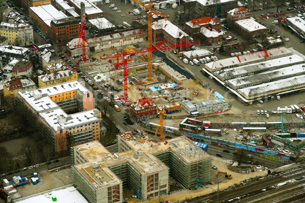 Aerial photograph München - Construction site for the new building of theater Volkstheater on Zanettistrasse corner Tumblingerstrasse in the district Ludwigsvorstadt-Isarvorstadt in Munich in the state Bavaria, Germany