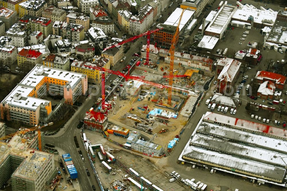 Aerial photograph München - Construction site for the new building of theater Volkstheater on Zanettistrasse corner Tumblingerstrasse in the district Ludwigsvorstadt-Isarvorstadt in Munich in the state Bavaria, Germany