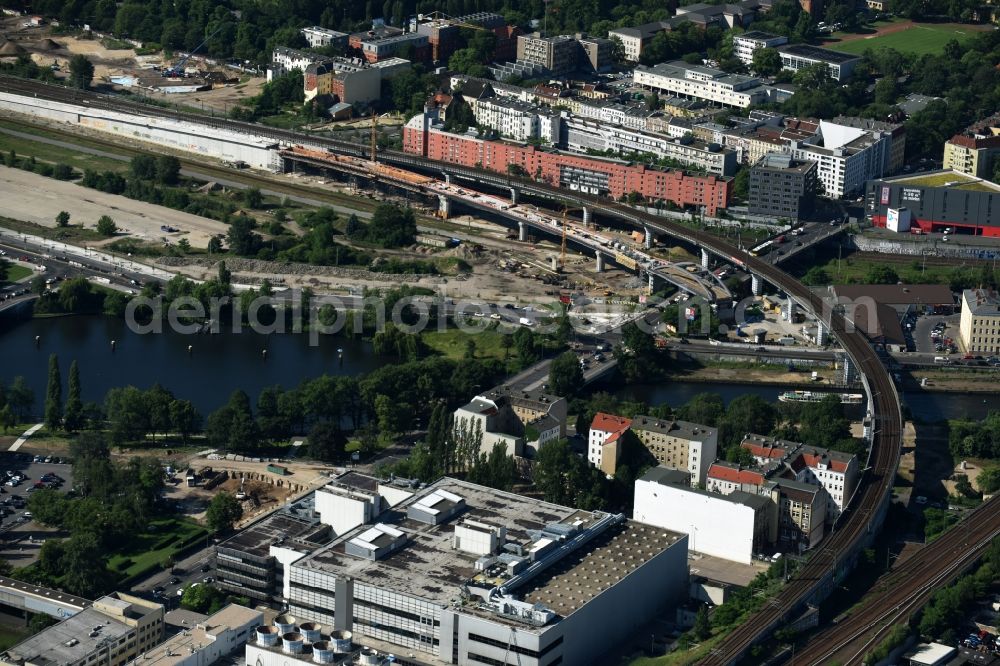 Berlin from the bird's eye view: Construction site for the new building the Nordring- connection S21 of the S-Bahn in Berlin