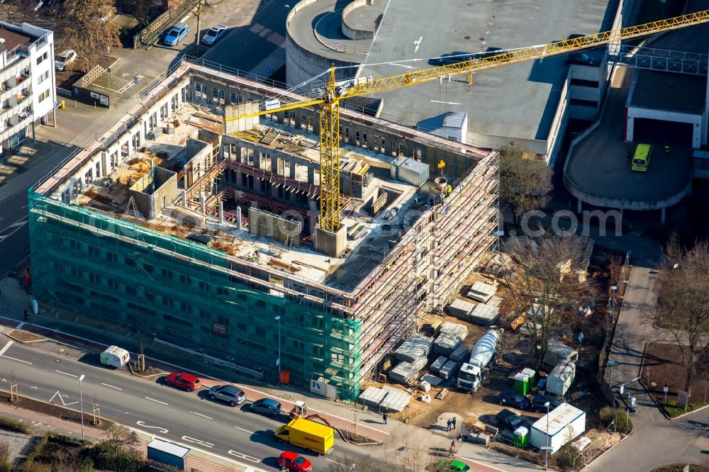 Moers from above - Construction for the new building of the emergency ambulance of St. Josef Krankenhaus GmbH in Moers in North Rhine-Westphalia