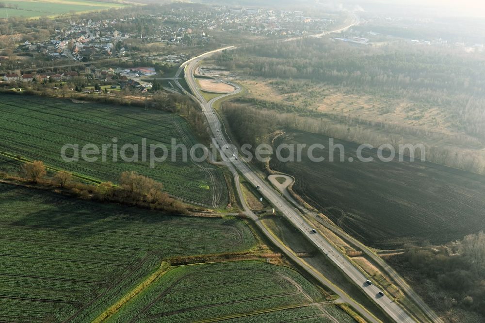 Brieskow-Finkenheerd from the bird's eye view: Construction site for the new building der OU Ortsumfahrung der Bundesstrasse B112 in Brieskow-Finkenheerd in the state Brandenburg