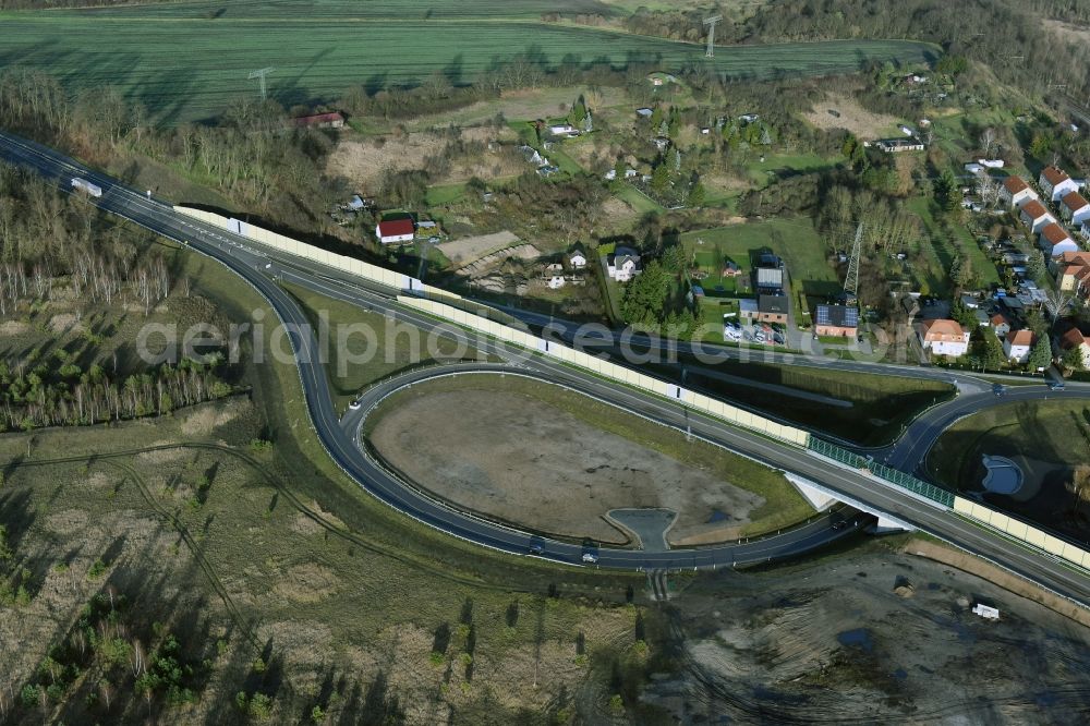 Brieskow-Finkenheerd from the bird's eye view: Construction site for the new building der OU Ortsumfahrung der Bundesstrasse B112 in Brieskow-Finkenheerd in the state Brandenburg