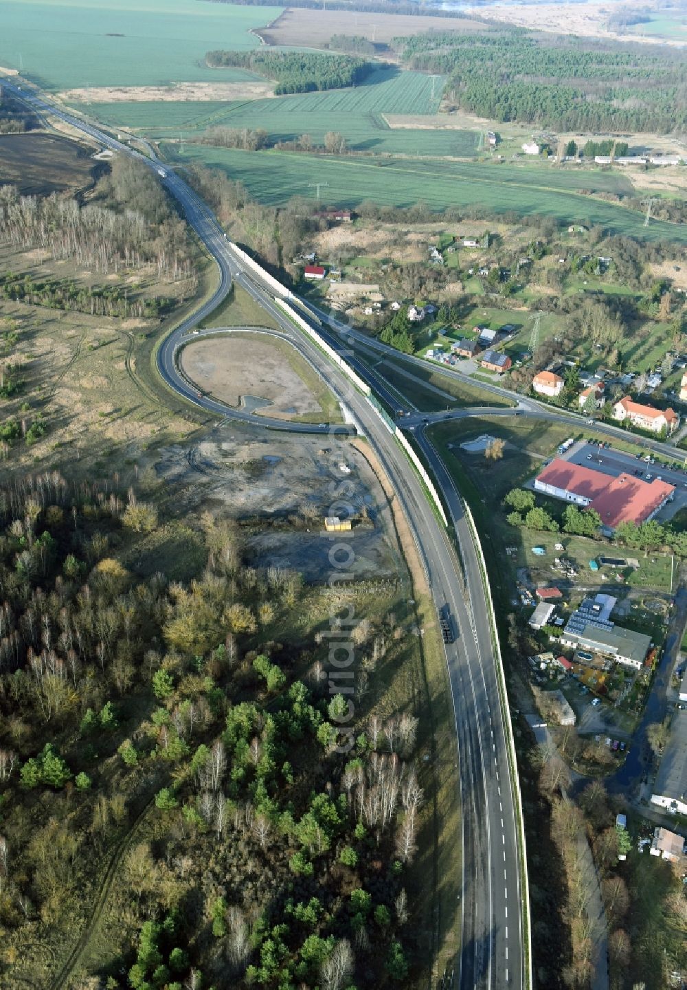 Aerial photograph Brieskow-Finkenheerd - Construction site for the new building der OU Ortsumfahrung der Bundesstrasse B112 in Brieskow-Finkenheerd in the state Brandenburg