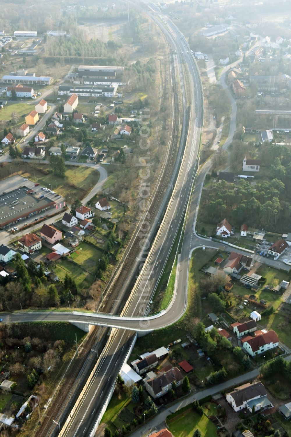 Brieskow-Finkenheerd from above - Construction site for the new building der OU Ortsumfahrung der Bundesstrasse B112 in Brieskow-Finkenheerd in the state Brandenburg