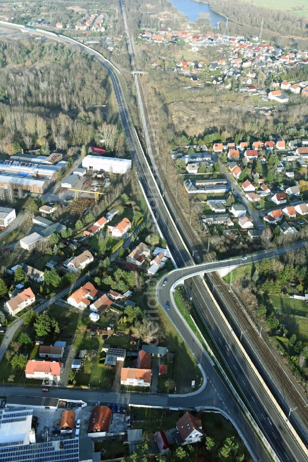 Brieskow-Finkenheerd from above - Construction site for the new building der OU Ortsumfahrung der Bundesstrasse B112 in Brieskow-Finkenheerd in the state Brandenburg