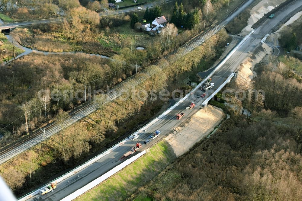 Aerial image Brieskow-Finkenheerd - Construction site for the new building der OU Ortsumfahrung der Bundesstrasse B112 in Brieskow-Finkenheerd in the state Brandenburg