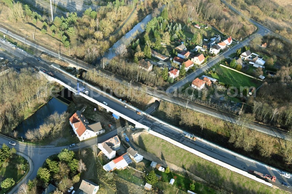 Aerial photograph Brieskow-Finkenheerd - Construction site for the new building der OU Ortsumfahrung der Bundesstrasse B112 in Brieskow-Finkenheerd in the state Brandenburg