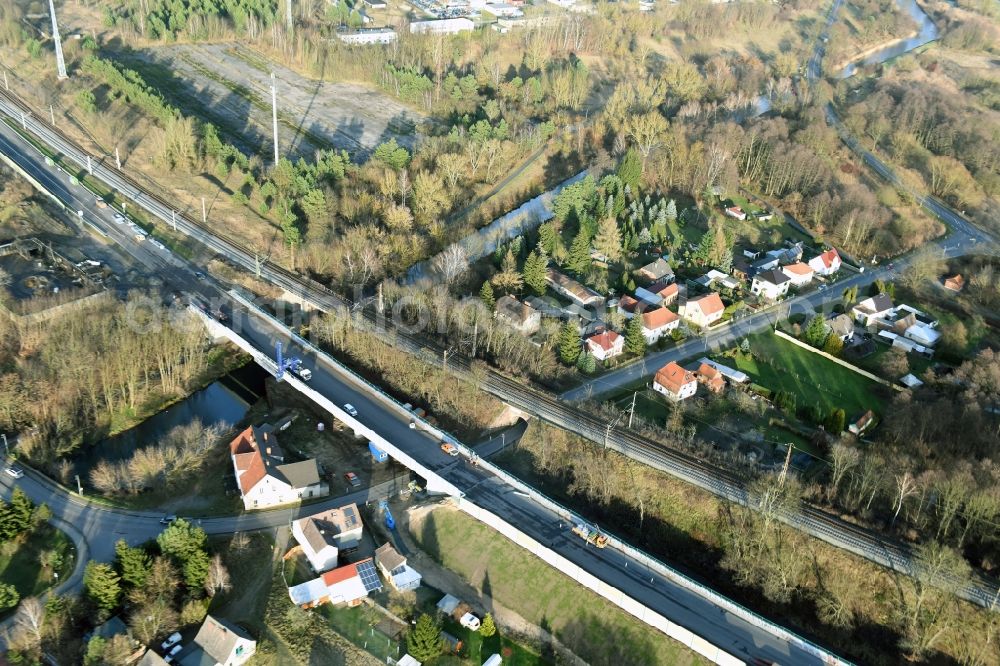 Brieskow-Finkenheerd from above - Construction site for the new building der OU Ortsumfahrung der Bundesstrasse B112 in Brieskow-Finkenheerd in the state Brandenburg