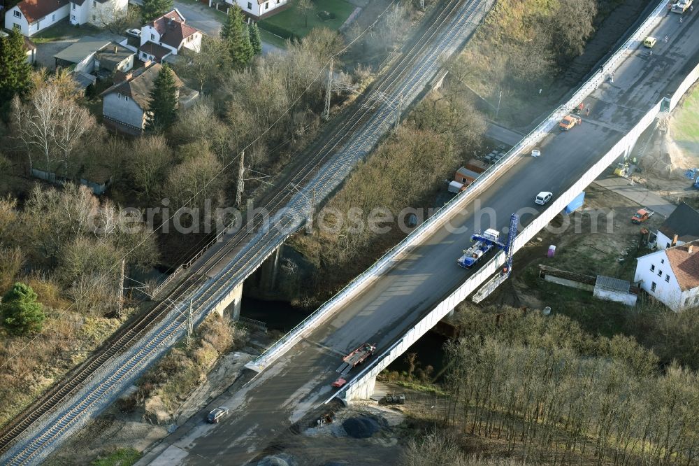 Brieskow-Finkenheerd from above - Construction site for the new building der OU Ortsumfahrung der Bundesstrasse B112 in Brieskow-Finkenheerd in the state Brandenburg