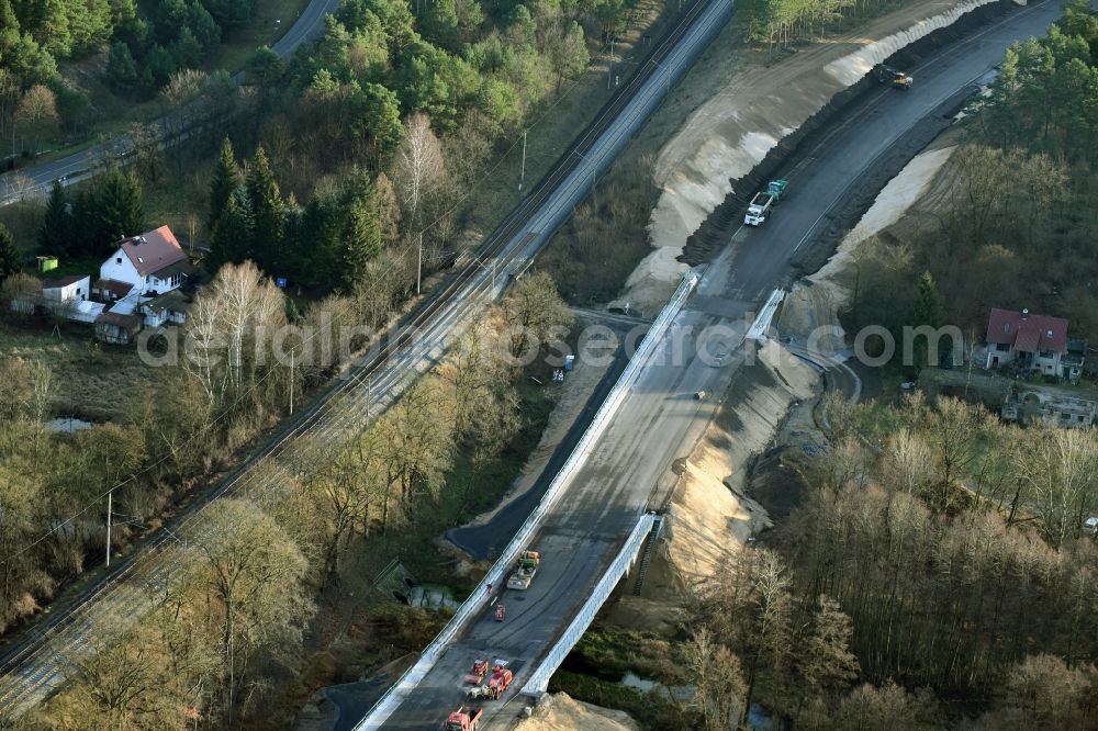 Aerial image Brieskow-Finkenheerd - Construction site for the new building der OU Ortsumfahrung der Bundesstrasse B112 in Brieskow-Finkenheerd in the state Brandenburg